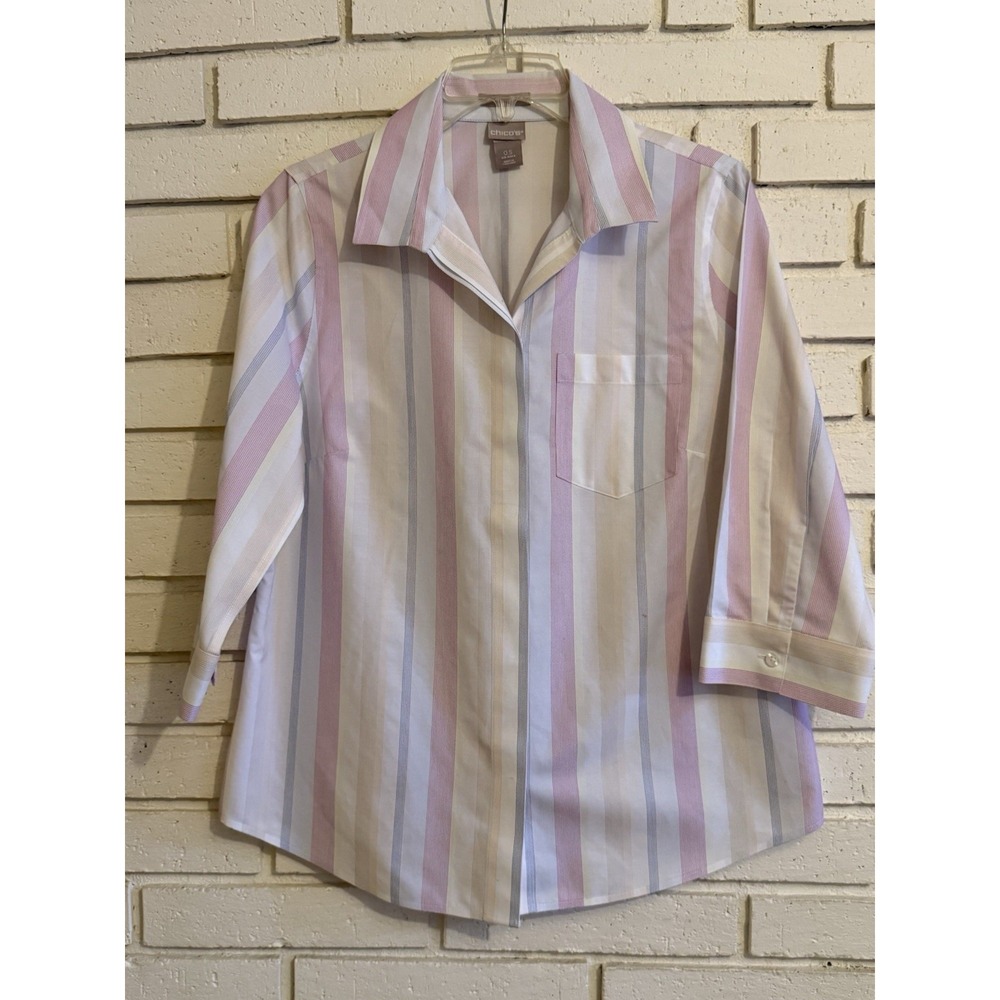 Chico's 0.5 Womens Pastel Stripe Long Sleeve Button Up Shirt Size Small/6